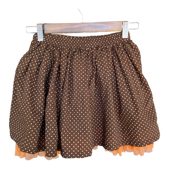 Beetlejuice Skirt Girls Size 7 Brown Polka Dot Floral Layered - Picture 2 of 9
